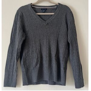 Tommy Hilfiger Sweater Size XL Women's Gray V-Neck Pullover Jumper 100% Cotton